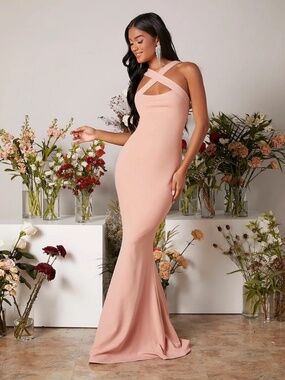 Shein Crisscross Front Mermaid Hem Dress Baby Pink